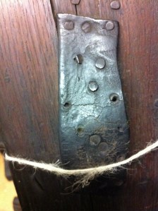 Rough and ready original repair on a great wheel's rim.