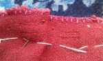 Blanket stitching edges. An overcast stitch would probably be more 'authentic'.